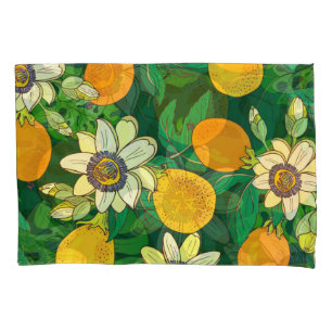 Passionflower Bloom: Black Background Vintage. Pillowcase