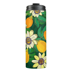 Passionflower Bloom: Black Background Vintage. Thermal Tumbler