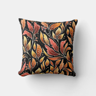 Passionflower Exotic: Black Floral Vintage Throw Pillow