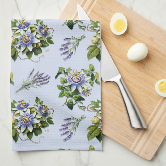 Passionflower Lavender Floral Kitchen Dish Towel (Quarter Fold)