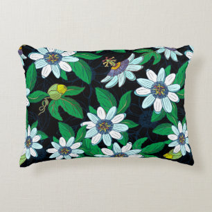 Passionflower, passiflora on a black background. F Accent Pillow