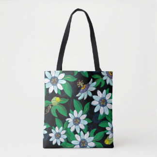 Passionflower, passiflora on a black background. F Tote Bag
