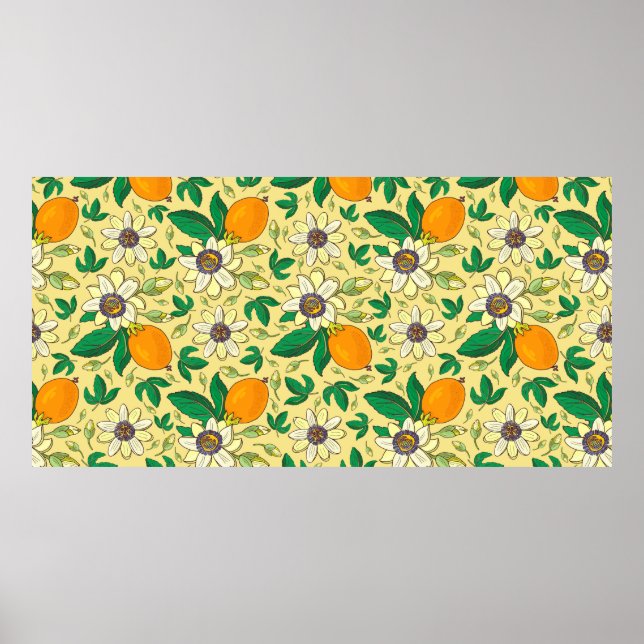 Passionflower (passiflora, passion fruit) on a bla poster (Front)