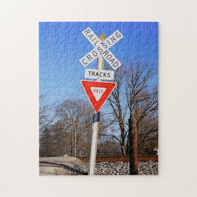 Passive Railroad Crossing With Tracks & Yield Sign Jigsaw Puzzle (Vertical)