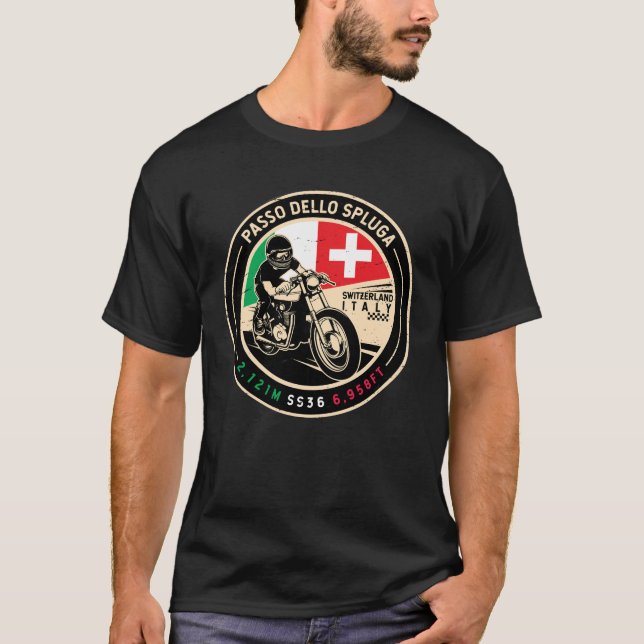 Passo Dello Spluga Italy Switzerland Motorcycle T-Shirt (Front)