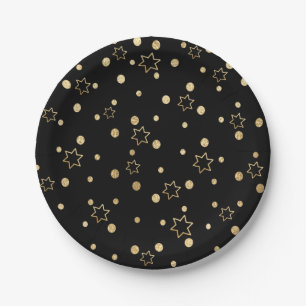 Passover Black Gold Stars Paper Plate