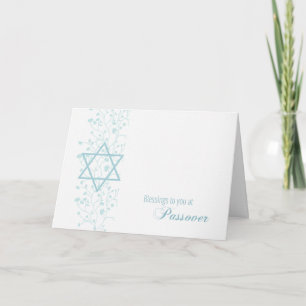 Passover Blessings, Blue Flowers, Star of David Card