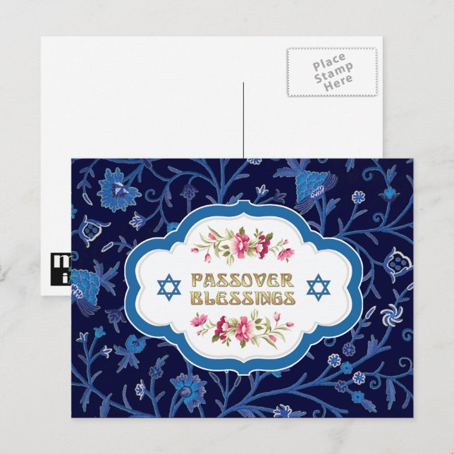 Passover Blessings. Floral Pattern Postcard (Front/Back)