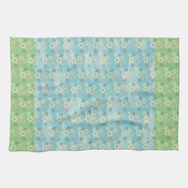 Passover Blue and Green Star of David Kitchen Towel (Horizontal)