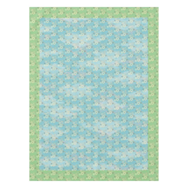 Passover Blue and Green Star of David Tablecloth (Front)