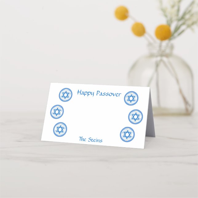 PASSOVER Blue Star of David NAME Bright White Place Card (Front)