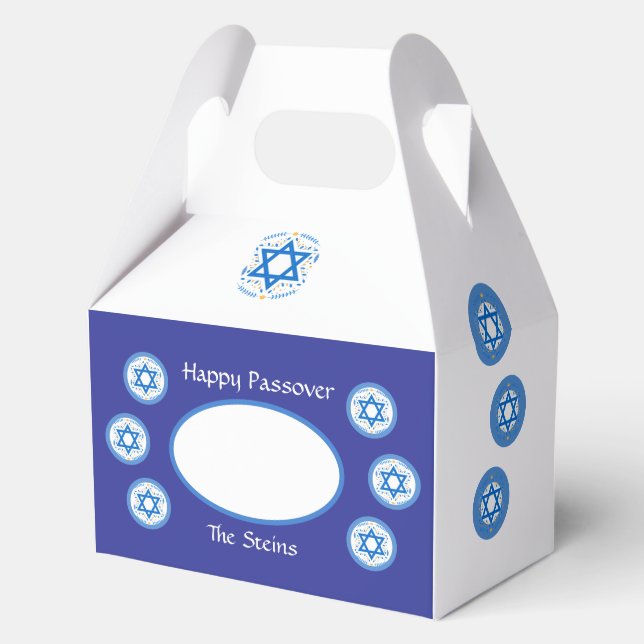 PASSOVER Blue Star of David NAME Navy Favor Box (Front)