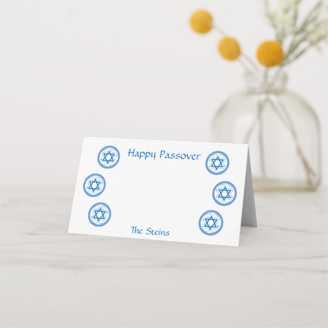 PASSOVER Blue Star of David NAME White  Place Card (Front)