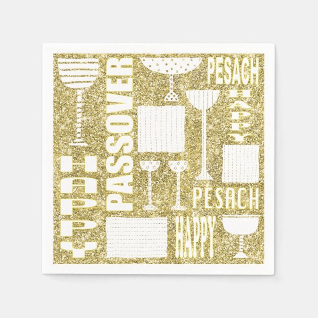 Passover Cocktail Napkins "PASSOVER GOLD" Pattern (Front)