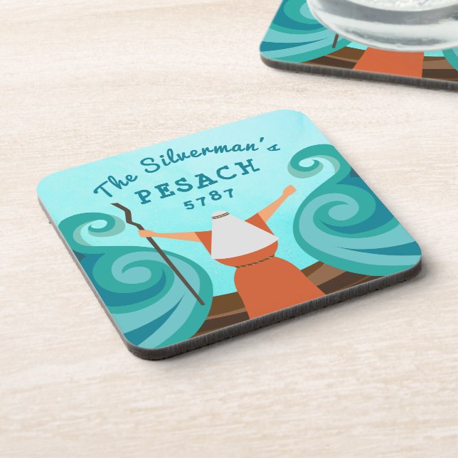 Passover Custom Family Name Year Cartoon Moses Coaster (Left Side)