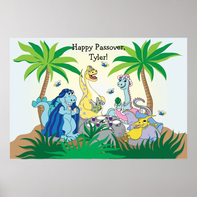 Passover Dinosaur Seder Poster 20 x 24 Matt Finish (Front)