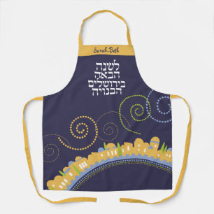 Passover Festive Jerusalem Navy Swirl Apron