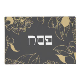 Passover Gold Florals Hebrew Placemat Laminated Place Mat