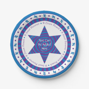 Passover Paper Plate Blue/Purple Pattern