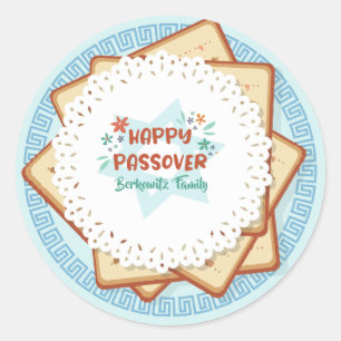 Passover Pesach Blue and White Matzah  Classic Round Sticker