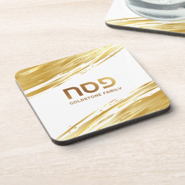 Passover Pesach Seder Gold Swash Personallized Coaster (Left Side)