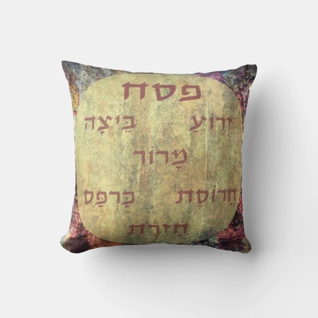 Passover Pesach Seder Plate in Hebrew Throw Pillow (Front)