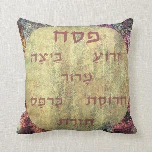 Passover Pesach Seder Plate in Hebrew Throw Pillow