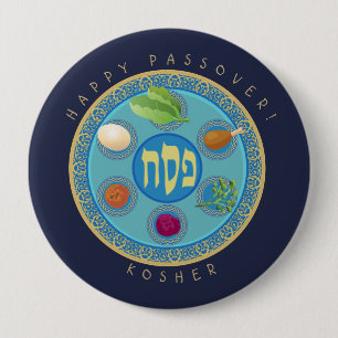 Passover Plate Kosher Pesach 4 Inch Round Button