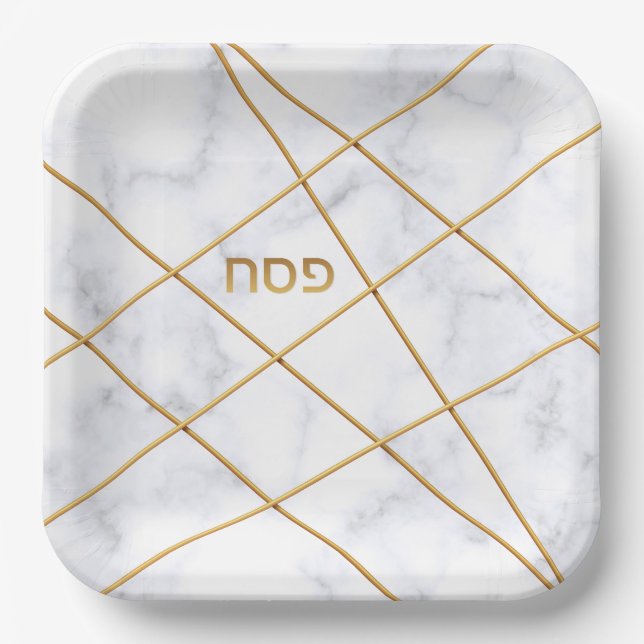 Passover Seder Gold Rods Custom Marble Paper Plate (Front)