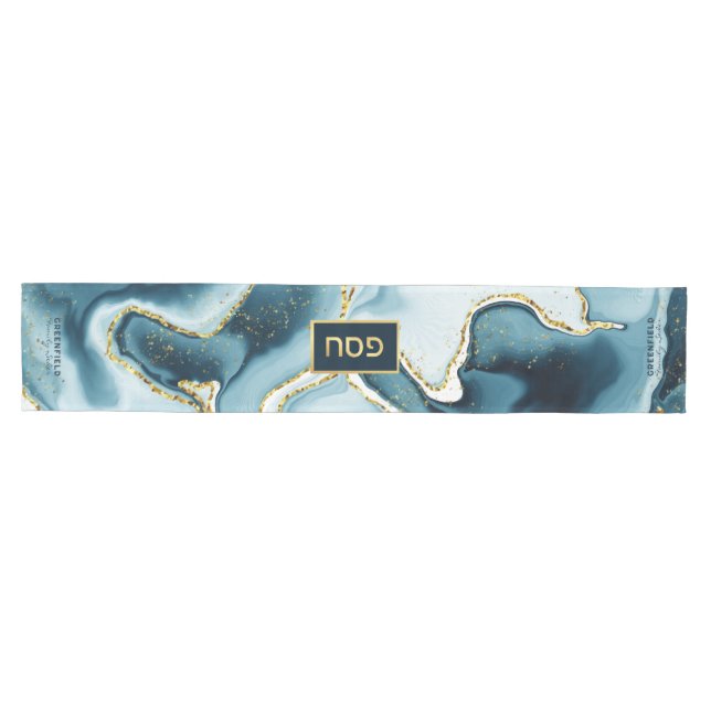 Passover Seder Hebrew Teal Agate Personalized Medium Table Runner (Horizontal)