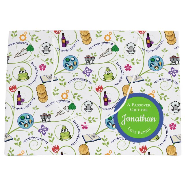 Passover Seder Matza Wine Frogs Colourful Quirky Large Gift Bag (Front)