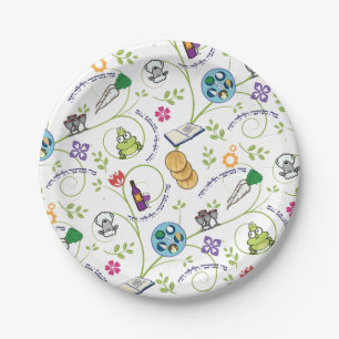 Passover Seder Matza Wine Frogs Colourful Quirky Paper Plate