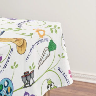 Passover Seder Matzah Wine Frogs Whimsy w Hebrew Tablecloth