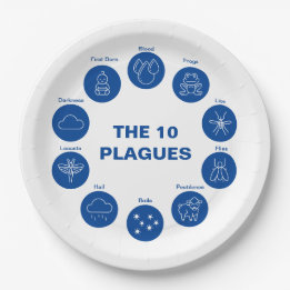 Passover Seder The 10 Plagues Blue and White  Paper Plate