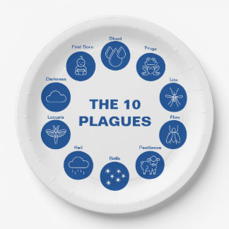 Passover Seder The 10 Plagues Blue and White  Paper Plate