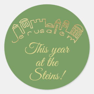 Passover Sticker Round "Gold Jerusalem"