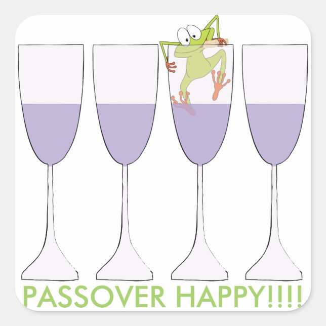 Passover Sticker Square "Wine and Frog" (Front)
