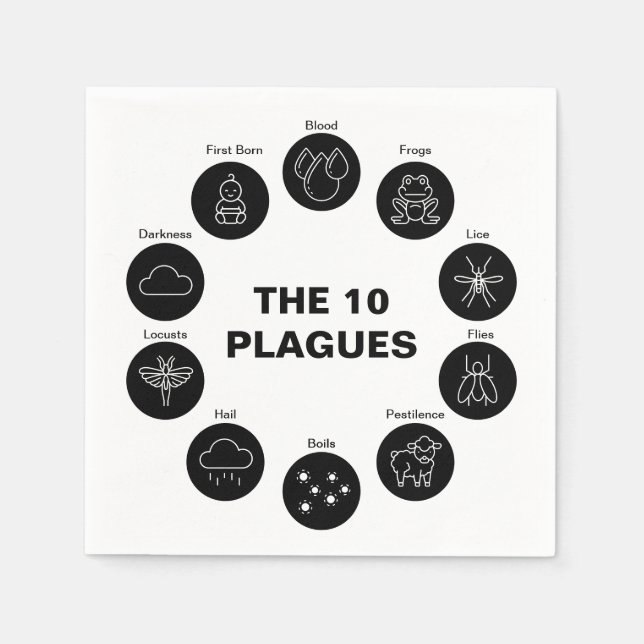 Passover The 10 Plagues Black and White Seder  Napkin (Front)