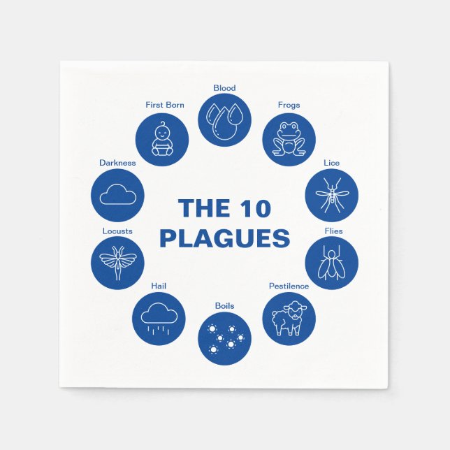 Passover The 10 Plagues Blue and White Seder Napkin (Front)