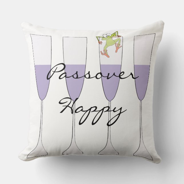 Passover Throw Pillow 20"  "Wine & Frog" (Front)