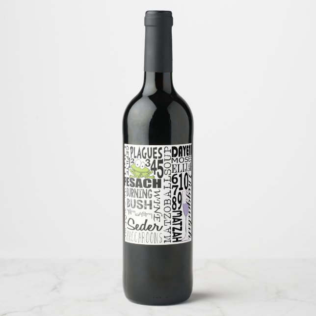 Passover Wine Bottle Label Pesach Seder Words (Front)