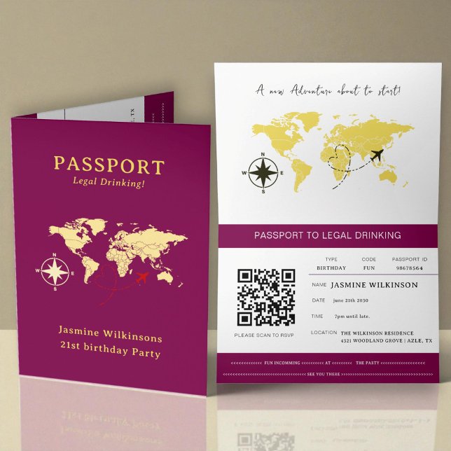 Passport 21st Birthday Legal Drinking party Announcement (Creator Uploaded)