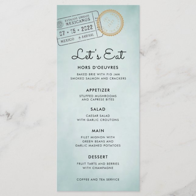 Passport Cancellation Stamps | Destination Wedding Menu (Front)