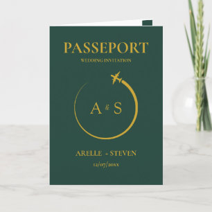 Passport Destination Faux gold Wedding Invitation