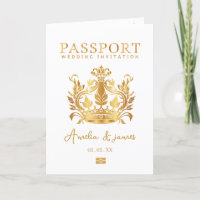 Passport Destination Wedding Faux gold invitation
