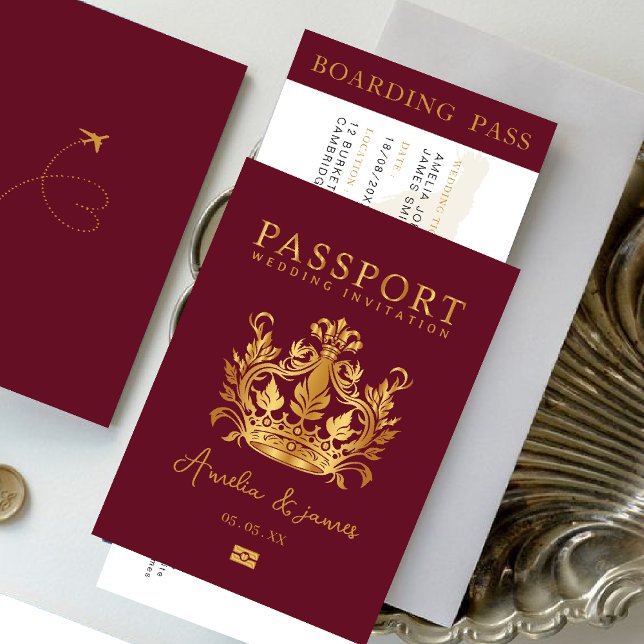 Passport Destination Wedding Faux gold invitation (Creator Uploaded)