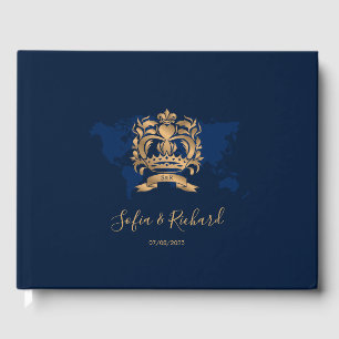 Passport Destination Wedding Gold Navy Map Crest Guest Book