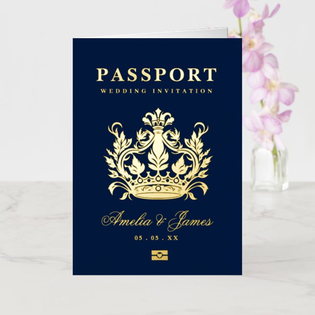 Passport Destination Wedding real Foil invitation (Orchid)