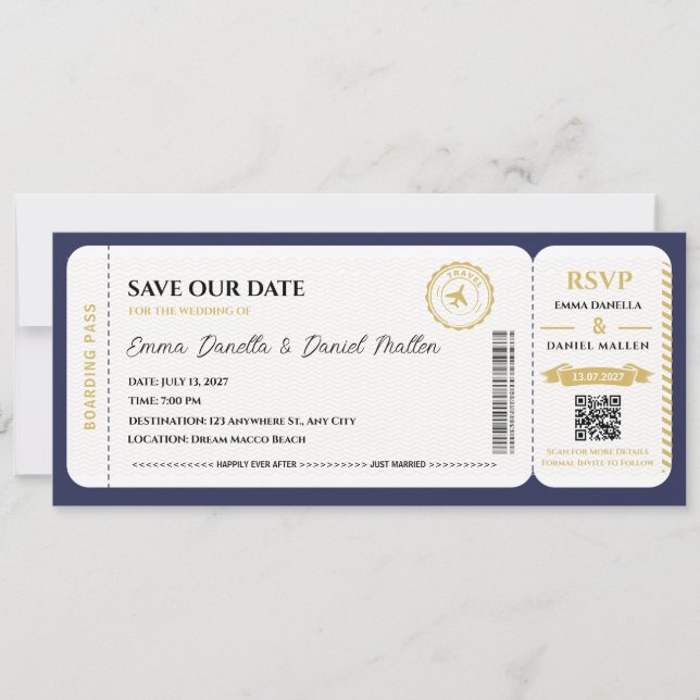 Passport Save the Date Wedding Destination Travel  (Front)