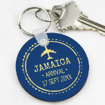 Passport Stamp Jamaica Destination Wedding Blue Keychain<br><div class="desc">Blue and yellow passport stamp keychain for a destination wedding in Jamaica.  Customize it with your location and date.  Also great for a family vacation favour.</div>